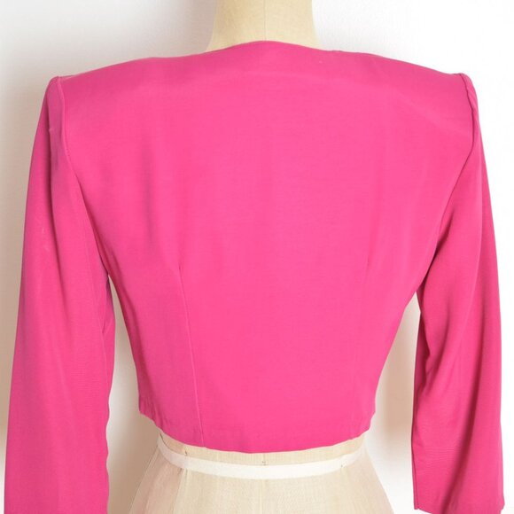 vintage 80s jacket fucshia pink crop top strong shoulder cropped blazer S - Picture 7 of 8